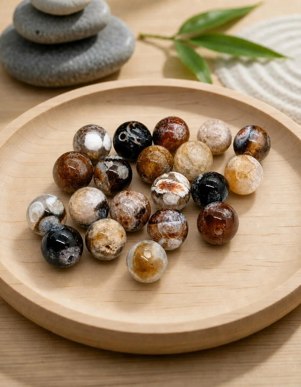 Lot de 20 perles naturelles Agate de feu marron (NAT8-13)